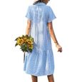 Amzbarley Robes à Manches Courtes Pour Femmes à Carreaux Bleus Robes Mi-Longues Vêtements De Vacances-1