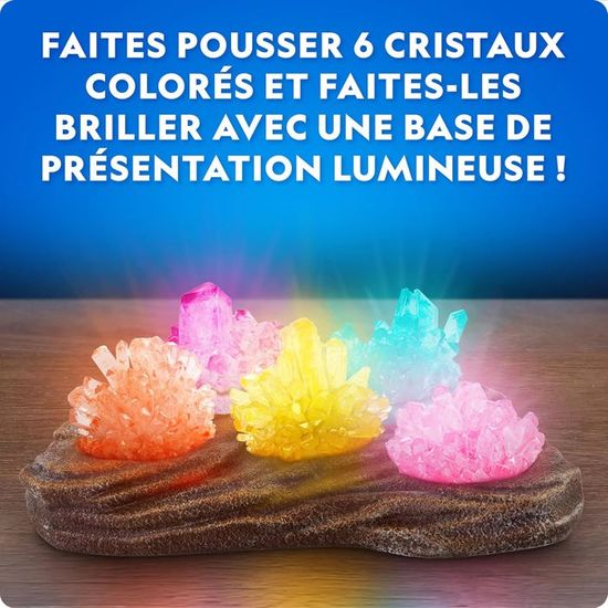 National Geographic – Kit Culture Cristaux 3 Couleurs (Bleu, Violet, Vert) + Présentoir Lumineux 7 Modes + 3 Pierres Authentiques – STEM Éducatif