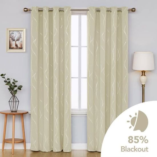 Rideaux Occultants DecoNovo – Rayés Blanc Et Sarcelle – 2 Panneaux – 53 L X 84 H – Occasion