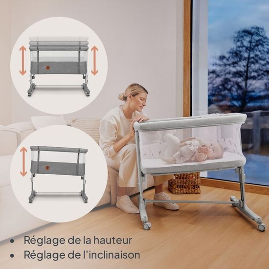 Lit Bébé évolutif Lionelo Aurora 3-en-1 Cododo Gris - Neuf