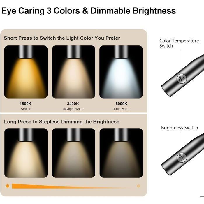 Lampe De Lecture De Cou Rechargeable AUAUY – 3 Couleurs, 5 Niveaux De Luminosité, Minuterie 30/60 Min, Autonomie Longue - 8
