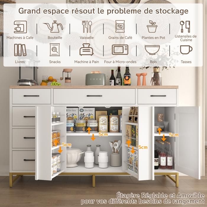 VASAGLE Meuble de Rangement, Buffet, Armoire de Cuisine, Placard, avec