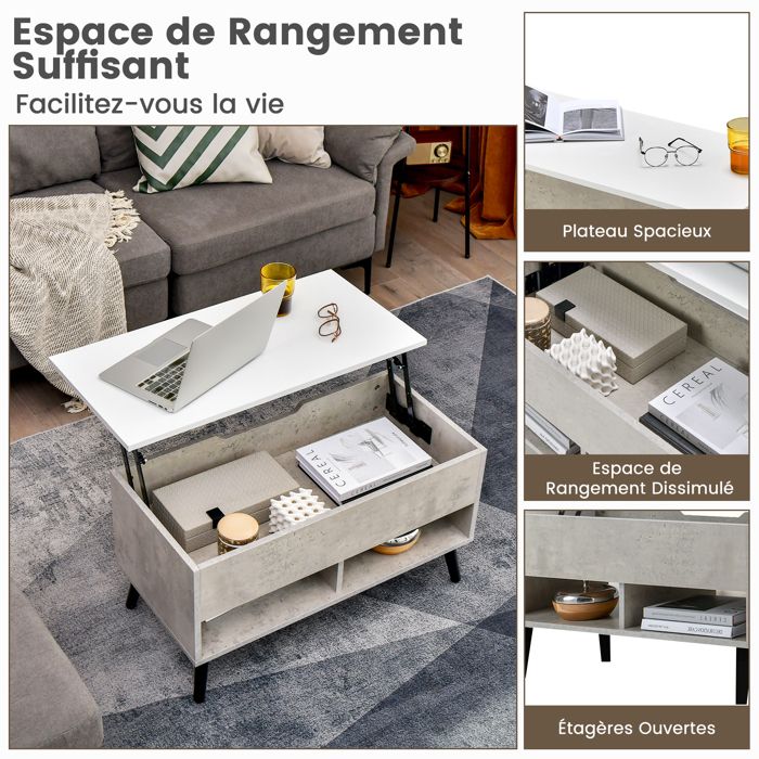 Table basse plateau relevable FLOWER 110x55cm /Blanc et métal chromé Table basse plateau relevable FLOWER 110x55cm /Blanc et métal chromé