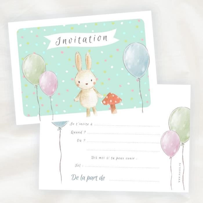 Lot De 8 Cartes D'invitation Anniversaire Enfant - Mixte, Motif Biche - Cartes Rigides 14,8x10,5 Cm - Création Française Naïris Bijoux