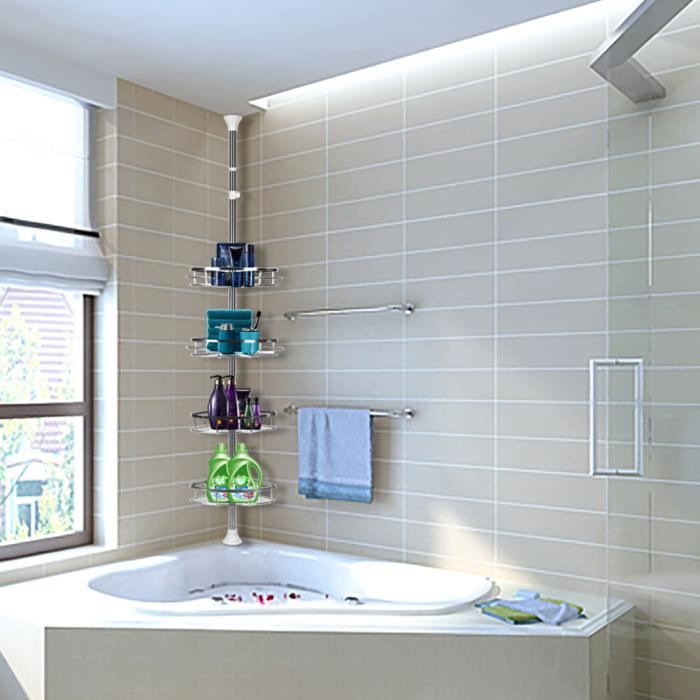 Etagère de salle de bain à coller, tablette de douche murale 23 x 23 x 3,5  cm, aspect inox