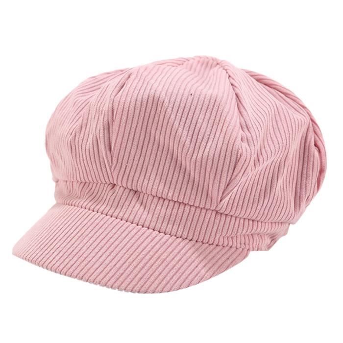 Béret Octogonal En Velours Côtelé Vintage – Chapeau Femme Avec Bouton Décor – Automne Hiver