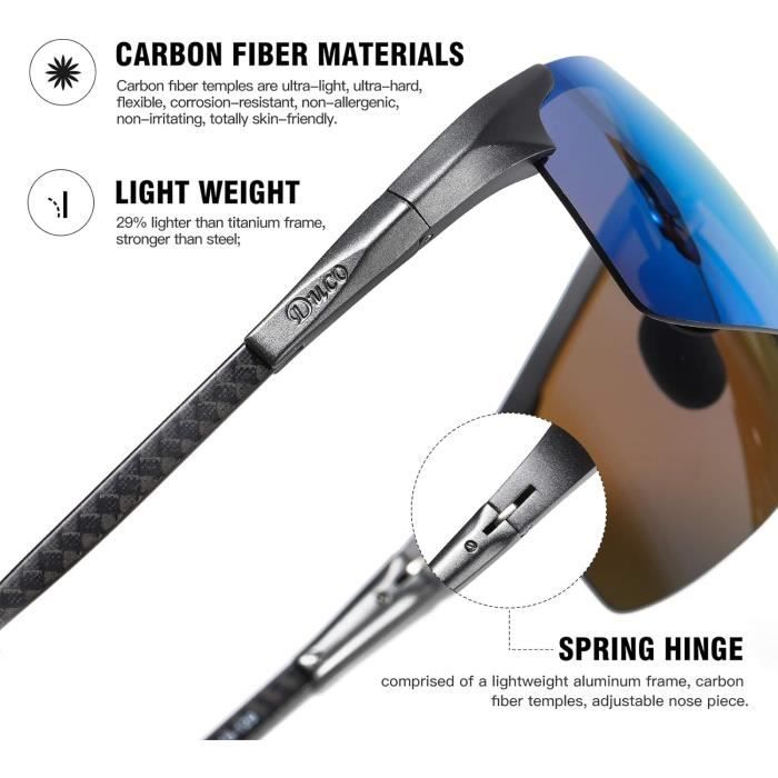 Lunettes De Soleil Polarisées DUCO - UV400 - Monture Aluminium Et Fibre De Carbone - Pour Sport Et Plein Air