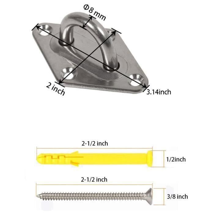 Kit De Suspension Pour Hamac – Crochets En U + Mousquetons, Acier Inoxydable, Charge 1000 Lb, Pour Plafond Et Mur