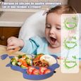 Coffret Repas Bébé Silicone sans BPA, Ensemble de assiette pour Bébé Service de table enfants, Bleu-2