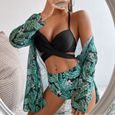Maillots de Bain 3 pièces pour femme Bikini Folrale Taille Haute-Vert-2