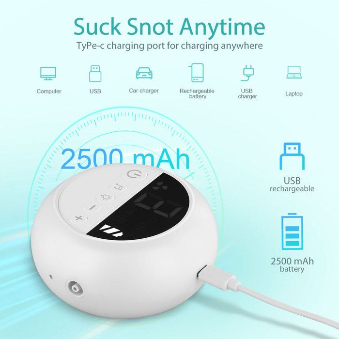 Aspirateur Nasal Bébé électrique Yadobig Aspirateur Nasal Bébé YADOBIG Électrique - 5 Niveaux Aspiration USB-C - Lumière Musique IP65 Mouche Bébé électrique Rechargeable USB