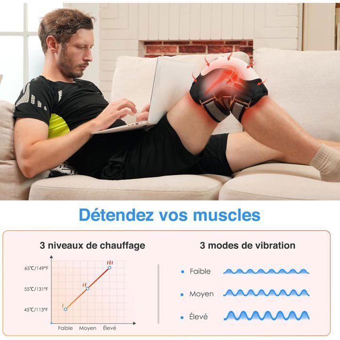 Appareil De Massage Chauffant Vibrant Pour Genoux/épaules - 40-65°C - Rechargeable USB