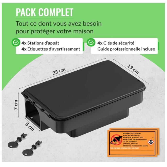 4X Pièges à Rats et Souris Professionnels – Boîte d’Appât Raticide ...