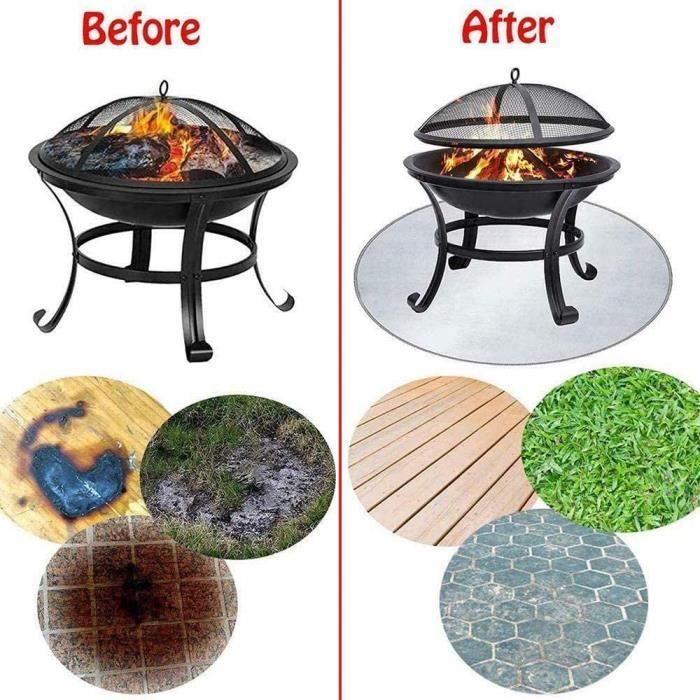 Nizirioo 2 Pièces Tapis Ignifuge: 45 X 45 Cm, 25 X 25 Cm, Tapis Coupe-Feu, Tapis Barbecue Sol Exterieur, Feutre De Carbone Ignifuge Mat, Pour Barbecue De Camping, Pelouse (Noir
