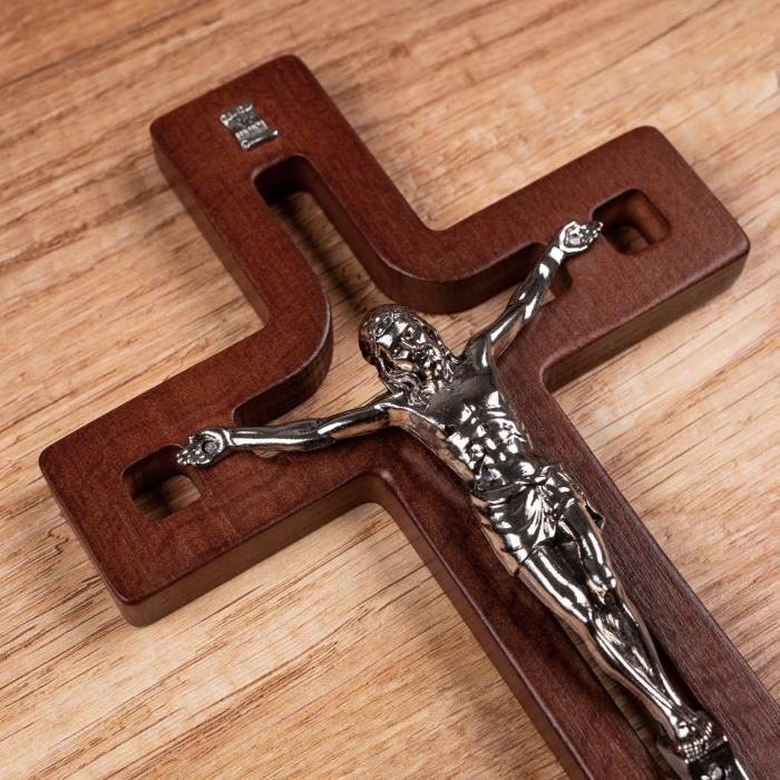 Croix Murale Chrétienne En Alliage Zinc - Décoration Bois Jésus - Cadeau Baptême, Communion Ou Décoration Maison