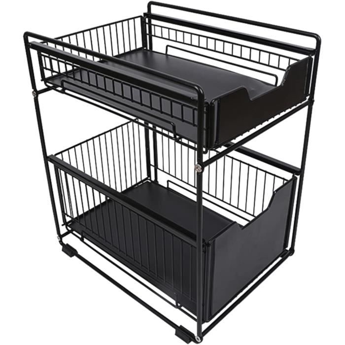Rangement Sous évier En L - 2 Niveaux, Tiroirs Coulissants, Acier Et ABS - Pour Cuisine Ou Salle De Bain