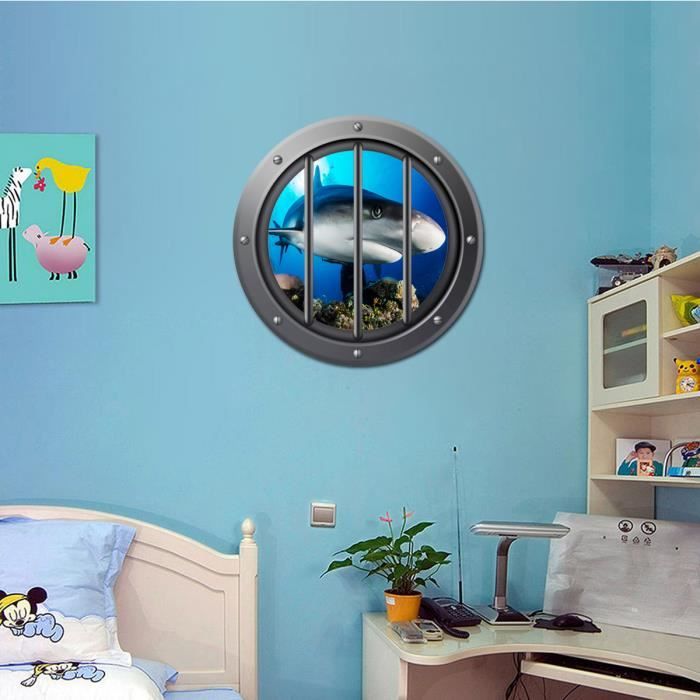 3D sous La Fenêtre de La Mer Vue Sticker Mural Sous-Marin Hublot