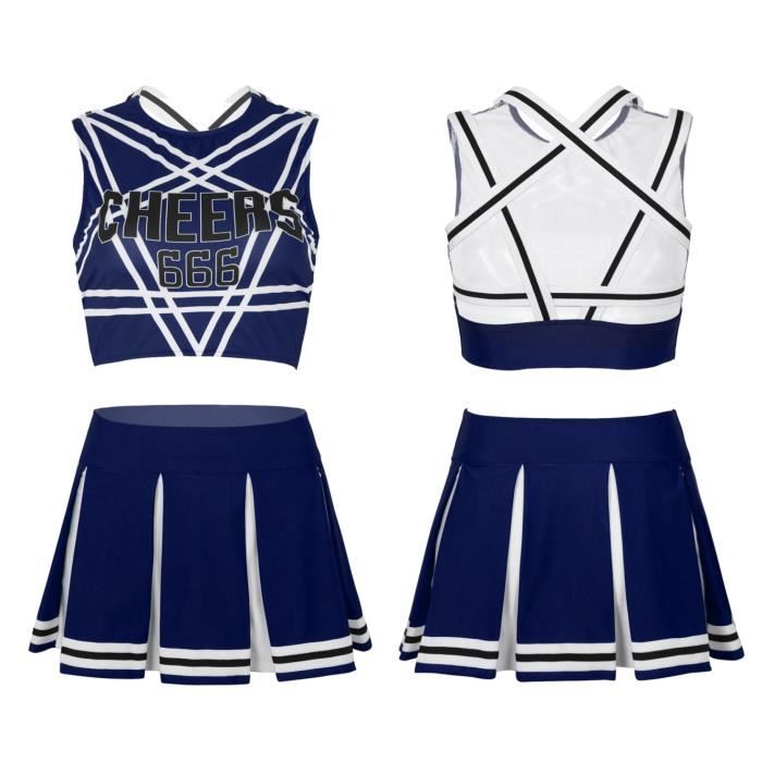 AOLIUP Costume Cheerleader Fille, Robe Avec Jupe Intégrée, Pompons, Chaussettes Et Nœud, Pour Carnaval Et Fête, Tailles 6-12 Ans