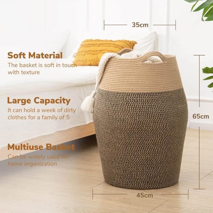 Panier à Linge Pliable En Bambou Wiltec 150L - Avec Sac En Lin Et Couvercle - Rangement Salle De Bain