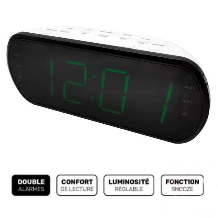Réveil projection double alarme avec port USB - vert