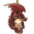 Design Toscano   Ornement - Crâne noir charbon et dragon Ornement de vacances: Ensemble de trois - Statue de dragon Crâne décor - QS-3