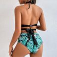 Maillots de Bain 3 pièces pour femme Bikini Folrale Taille Haute-Vert-3