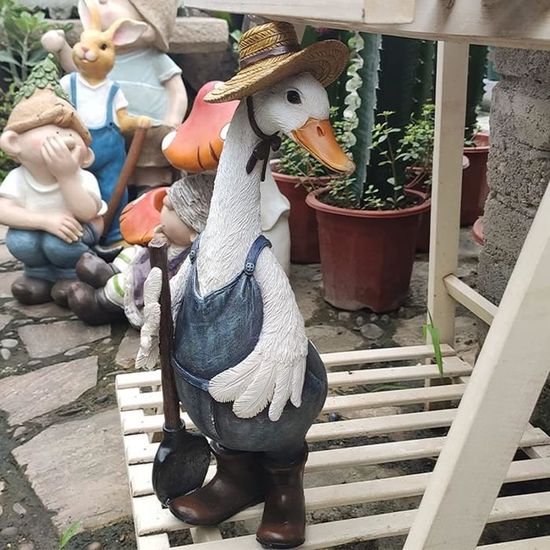 Déco de jardin canard avec chapeau, H25 cm
