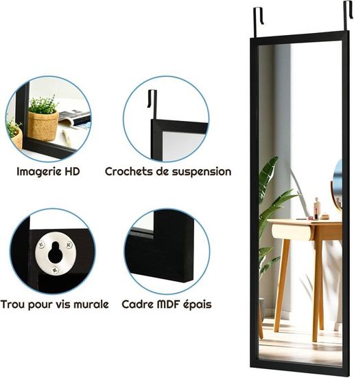 Miroir Pleine Longueur 160 X 40 CM Miroir Sur Pied Avec Cadre En Alliage D Aluminium Pour Chambre Salon Entree Noir
