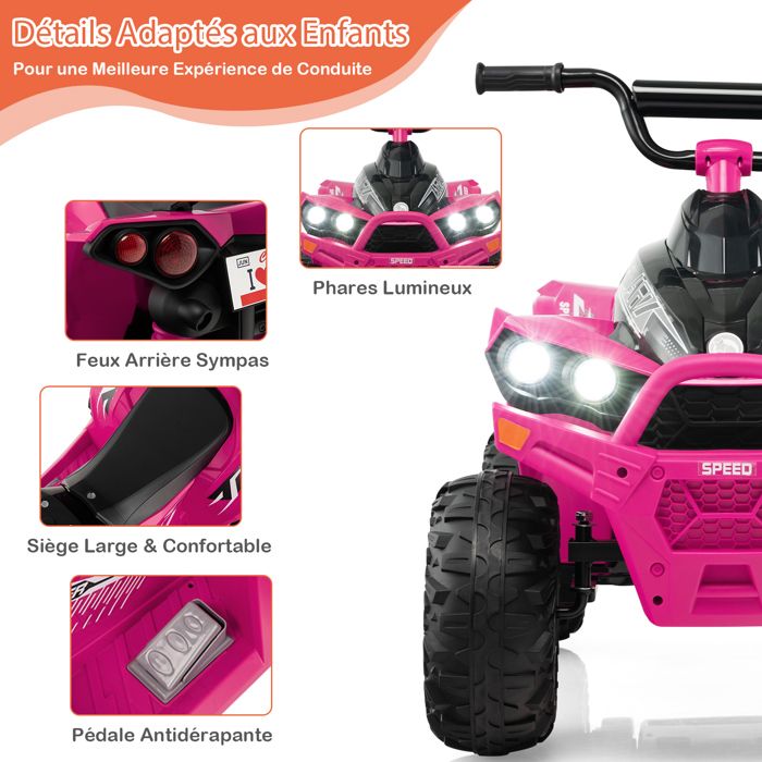 GOPLUS Voiture Électrique Enfants 12V 4x4 2 Places – Télécommande Parentale, 3 Vitesses, Lumières LED – Rose – Dès 3 Ans (Charge 30 Kg)
