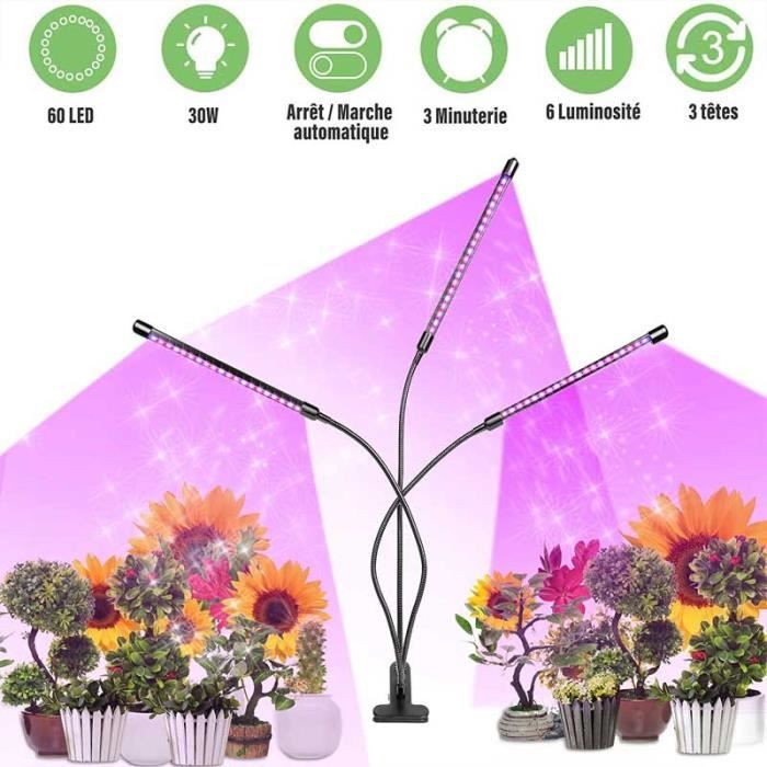 Lampe Plante LED Spectre Complet - Hauteur Réglable, 3 Modes Timer, 9 Niveaux Luminosité - Noir