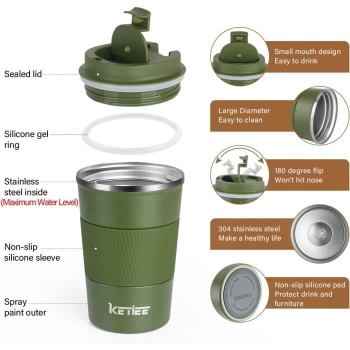 Tasse Isotherme KETIEE - 510ml Café Voyage Acier Inoxydable, Garde Chaud/Froid 6h, Couvercle Anti-Fuite - Rose