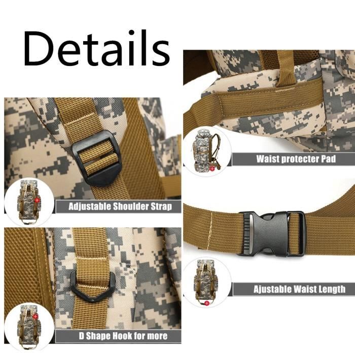 Grand Sac à Dos De Randonnée 80L Militaire Armee Sac A Dos Tactique Molle Etanche Camouflage Style Militaire Pour Activités Extérieures Sacs A Dos Survie Camouflage Pour Voyage Camping Chasse (A