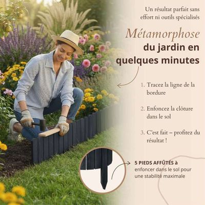 Rollborder Clôture Flexible Bois Pin 200x10 Cm Brune - Bordure Parterre Jardin Floranica - Décoration Extérieure