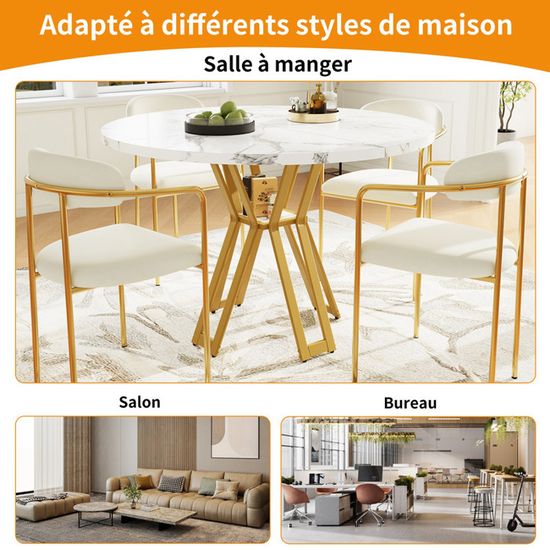 Table à Manger Ronde 100 Cm GrandCA HOME - Pour 4 à 6 Personnes - Plateau MDF, Pieds En Fer - Style Industriel