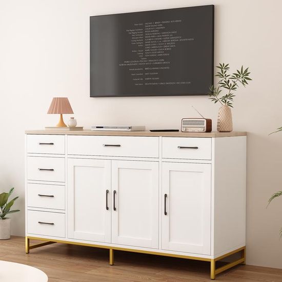 Buffet avec 4 Portes et 1 Tiroir, Meuble de Rangement avec Etagère Réglable, Armoire de Cuisine, Buffet Cuisine pour Entrée, Commode, Salle à Manger, Blanc, MDF, 40 x 60 x 180 cm
