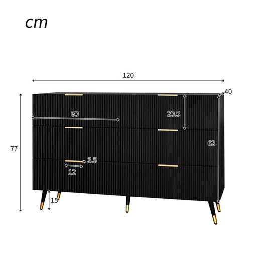 Commode 6 Tiroirs Moderne 100x30x70 Cm – Bois Noir Rustique, Rangement Chambre, Bureau, Salon