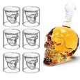 Verres à Whisky Design Tete de Mort 700ML en Verre Cristal Transparent, Carafe Avec 6 Verres à Cocktail Vodka-0