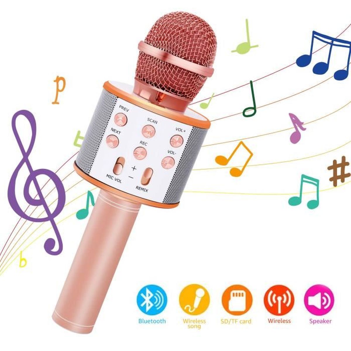 Sans fil Pour la maison Pour jouer de la musique et chanter Pour iOS/Android/PC/smartphone Sans fil Bluetooth Microphone de karaoké pour enfants 