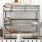 LEYTN Lit superposé 3 places 90 x 200 cm Lit enfant Lit triple en bois avec Sommiers à lattes Barrières Escalier - gris