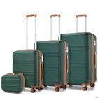 Kono Set de 4 Valises de Voyage Bagage Cabine (28/51.5/65/74cm) avec 4 roulettes et Serrure TSA + Portable Vanity Case, Vert/Brun