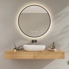 EMKE LED Miroir de Salle de Bain rond 80cm bordure noire avec Tactile, Anti-buée, Horloge, Température, Éclairage Neutre