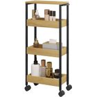 EUGAD Desserte à roulettes, Étagère sur roulettes, pour Salle de Bain, Cuisine, avec 2 Freins, 40x15x82cm, Chêne Clair E0IG1023