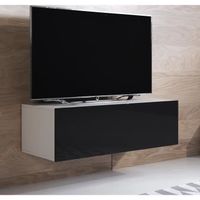 Meuble TV - Luke H1 - 1 porte - 100 x 30 x 40cm - Blanc et Noir - Finition brillante