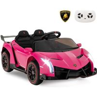 Lamborghini Voiture Électrique 12V/7 Ah pour Enfants, Télécommande 2.4 G, Portes Hydrauliques, LED, klaxon, MP3, USB, 3-8 Ans, Rose