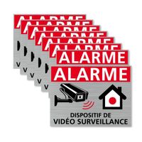 Autocollants vidéo surveillance, Dispositif Sous Vidéo Surveillance, lot de 8 adhésifs 150 x 90 mm Argent Brossé
