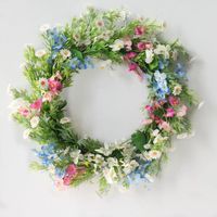 Couronne de fleurs colorées de 15 pouces, couronne de jasmin d'hiver, couronne de printemps-été pour porte d'entrée, décoration N°1