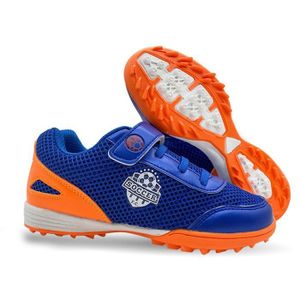 ECELEN Chaussures de Football Enfant à Crampons – Respirantes et Antidérapantes – Crampons Courts – Bleu et orange