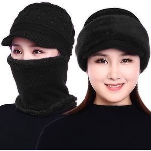 Wuyanis Femmes Tricoté Chapeau Écharpe Cache-Cou Hiver Épais Chaud Bonnets  Polaire Caps 
