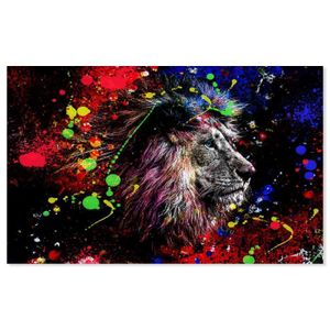 ▷ Tableau d'un lion multicolore, 5 éléments