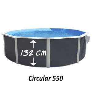 PISCINE Kit Piscine hors sol circulaire TOI- 460x132 cm Anthracite Prestigio-Filtre à sable 8,5m3-h-Liner 0,6 mm-Échelle de sécurité-Tapis